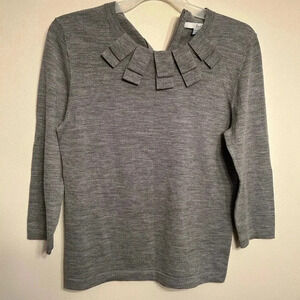 Boden 100% Grey Wool Fringe Crew Neck 3/4 length Sleeve Sweater. Size S